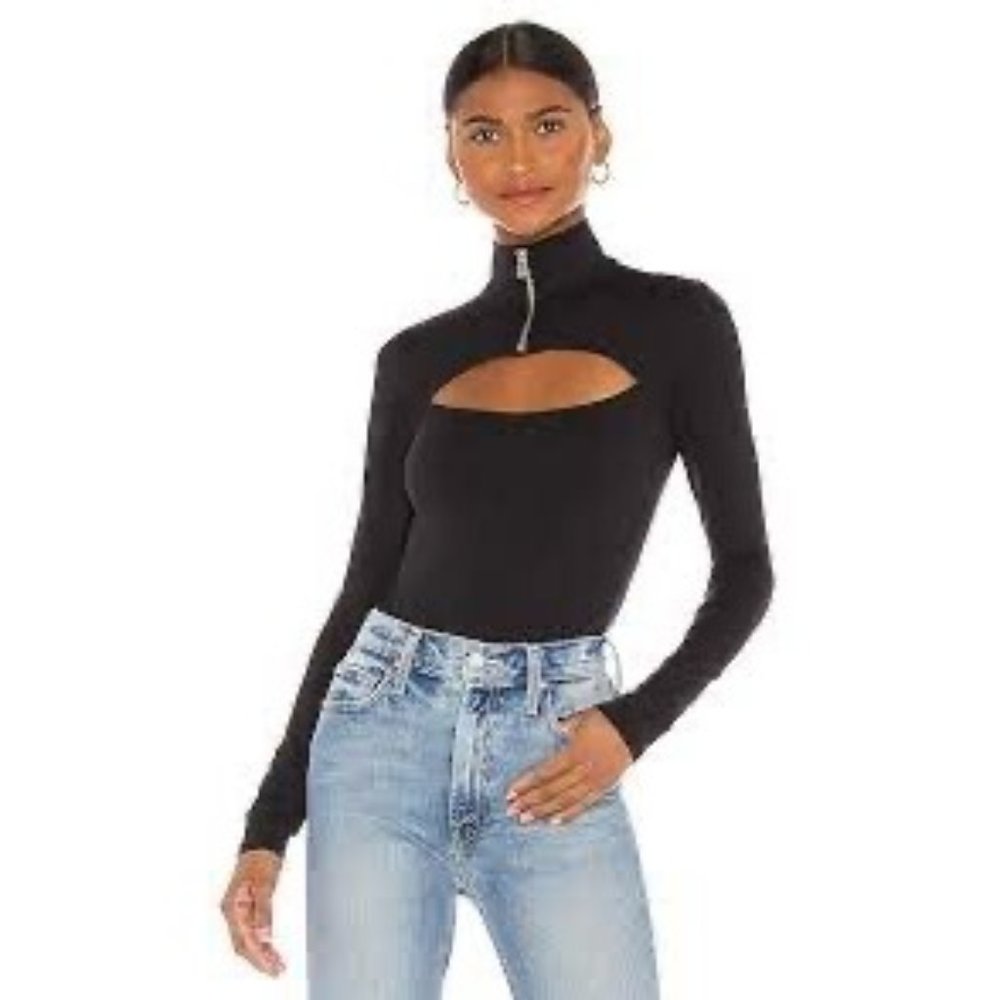 OW Shirt Womens XS Black Long Sleeve High Neck Cut Out Bodysuit Intimates